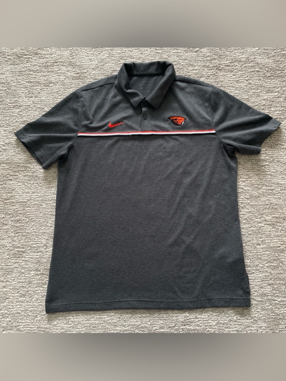 Nike Oregon State Beavers Dri Fit Men's Size Large Gray Striped Short Sleeve